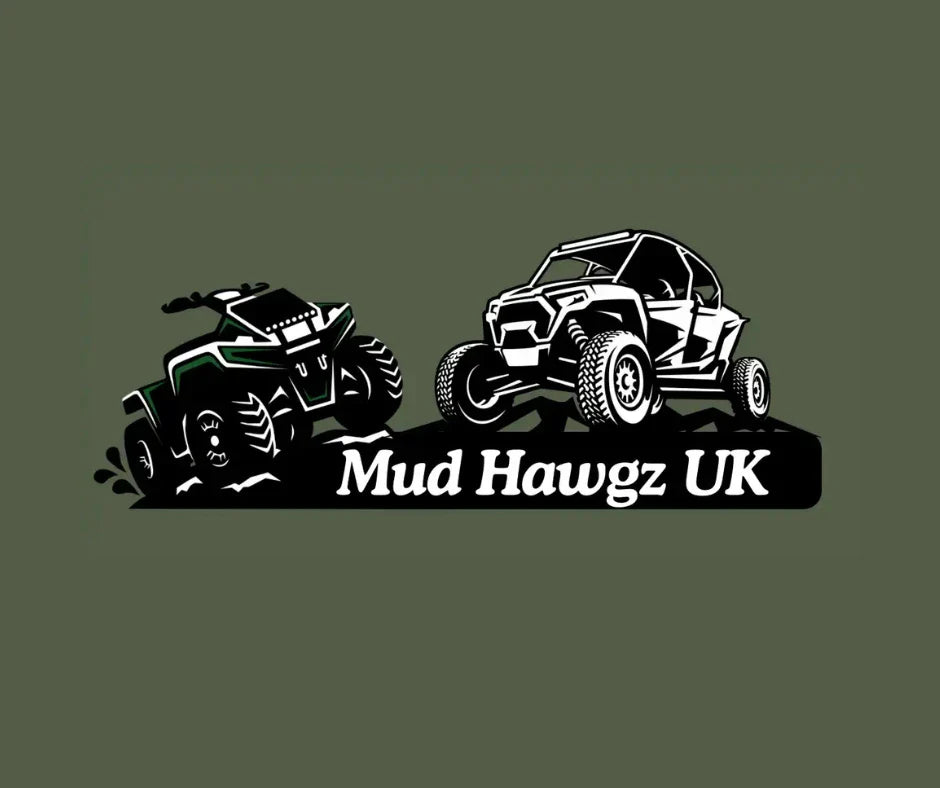 Graphic design with ATV and side-by-side UTV displaying Mud Hawgz UK text