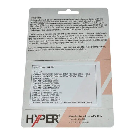 Brake Disc Pads - Front L/H - Can Am Traxter /Commander /Maverick