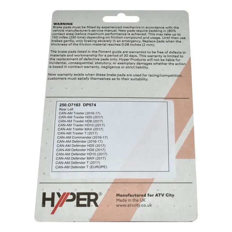 Brake Disc Pads - Rear L/H - Can Am - Traxter /Commander