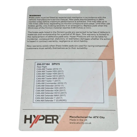 Brake Disc Pads - Rear R/H - Can Am - Traxter /Commander