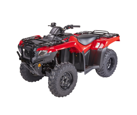 Red all-terrain vehicle ATV with black racks and seating from Honda TRX 420 collection