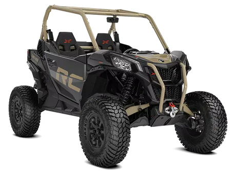Black and tan off-road utility vehicle with roll cage and large tires in Can-Am Maverick Sport collection