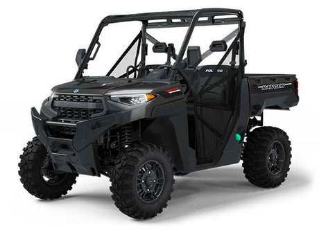 Dark grey Polaris Ranger 900 Diesel UTV with roll cage and cargo bed in collection