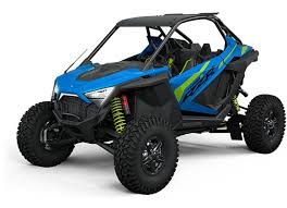 Blue and black Polaris RZR XP 1000 TURBO off-road utility vehicle with roll cage