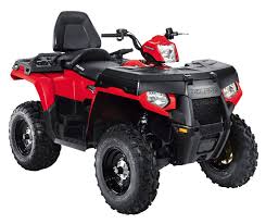 Red and black Polaris Sportsman 500 ATV with passenger seat in collection of upgrades and accessories