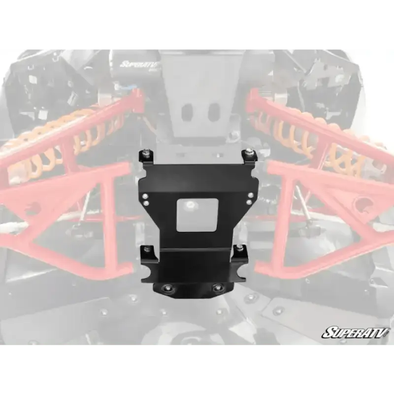 Black metal winch mount plate with square opening from SuperATV UTV SXS Frame Stiffeners collection