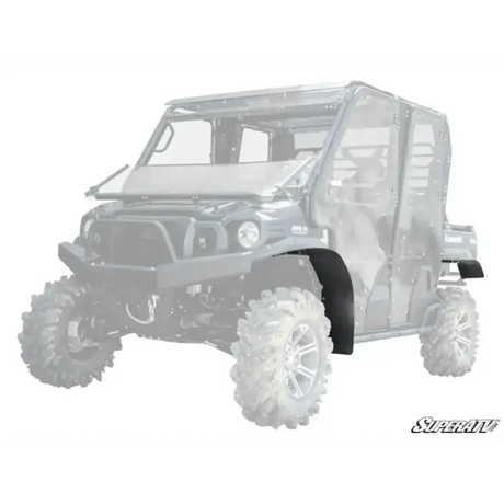 Rugged black Utility Terrain Vehicle with large off-road tires and full cab enclosure