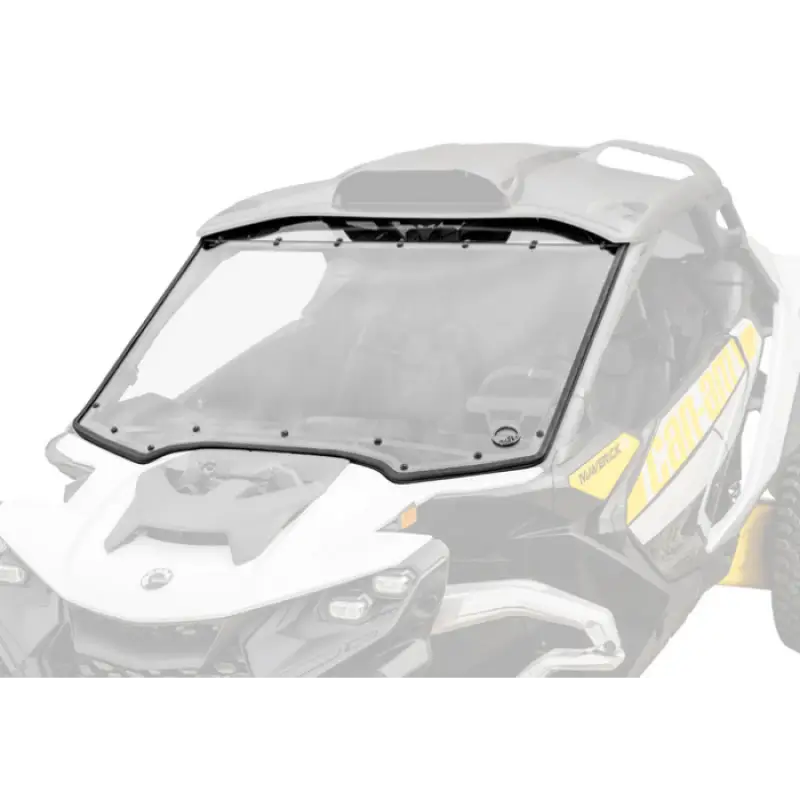 Clear windshield with black frame and fasteners for UTV or side-by-side vehicle in Superatv Windscreens collection