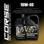 1-liter bottle of Syntol Corse 100% synthetic 10W-40 motor oil for high-performance engines.