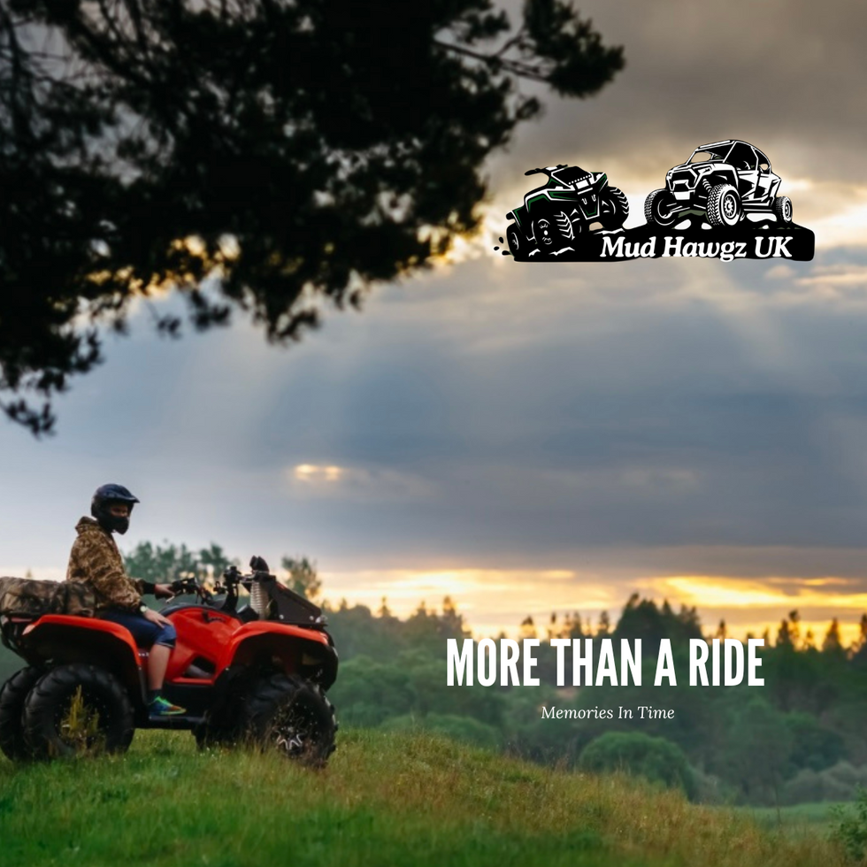 ATV riding on a dirt trail with the text ‘More Than a Ride,’ showcasing the thrill and adventure of off-road riding.