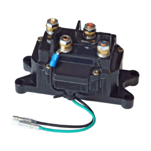 Black electrical solenoid relay for Assault Series 3500lb Winch with synthetic cable.