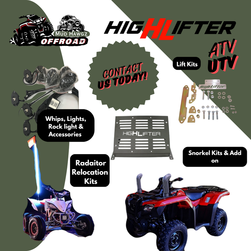 Highlifter ATV products on display, including suspension and lift kits, available for order now for enhanced off-road performance.