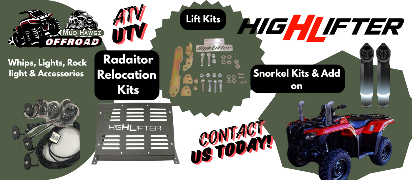 Highlifter ATV products on display, including suspension and lift kits, available for order now for enhanced off-road performance.