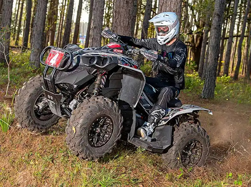 Black and red all-terrain vehicle.